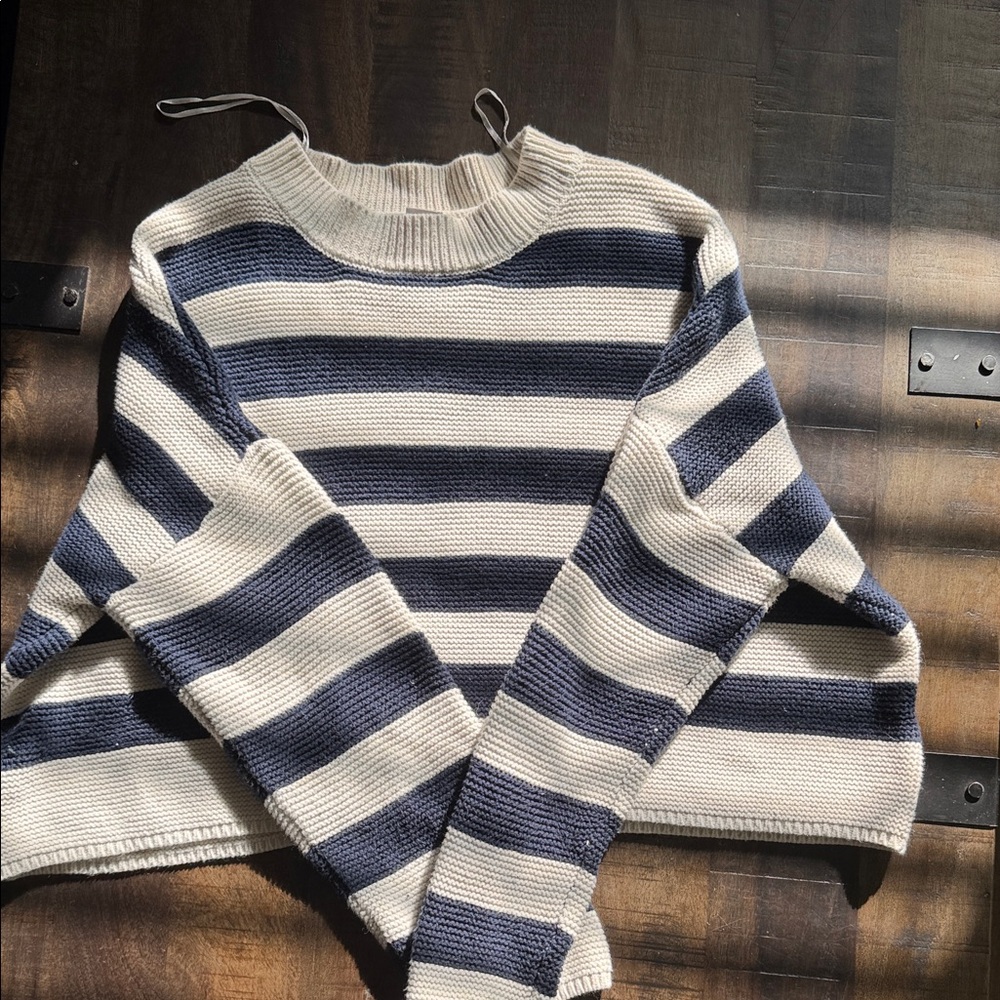 Sincerly Jules Navy and Cream Striped Crewneck Sweater